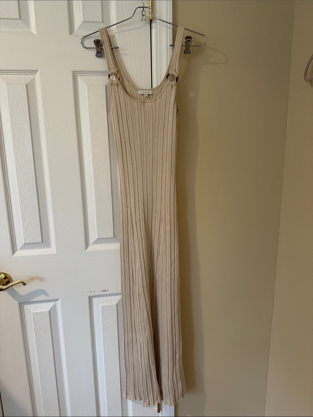 Z Supply Ribbed Cream Midi Dress with Ring-Detail Straps